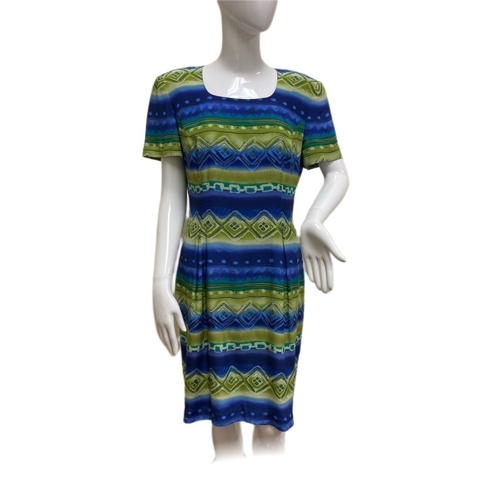 Maggy London Size 8 Silk Dress Women's Green and blue pattern